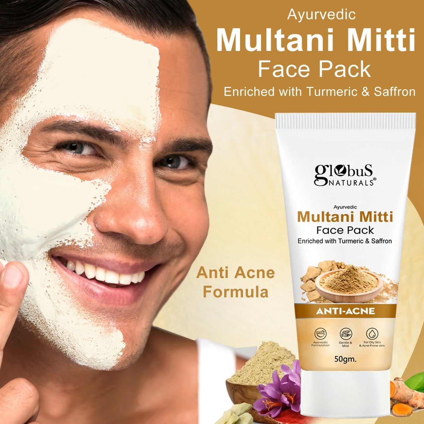 Globus Naturals Anti Acne Multani Mitti Face Pack, For Oily & Acne Prone Skin | Swadesiicart