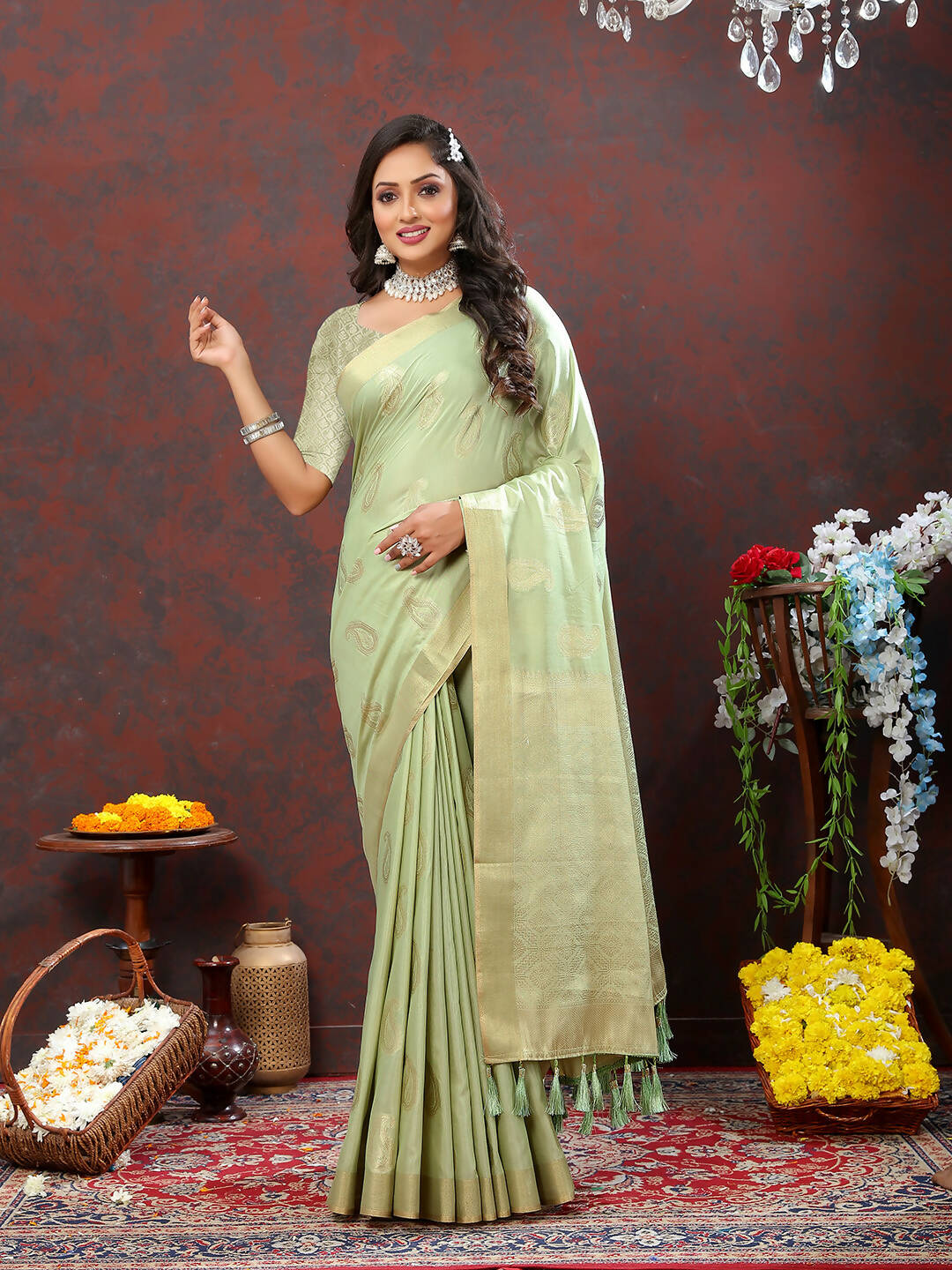 Lorenvalley Fashion Seagreen Cotton Woven Design with Zari Weaving Design Saree - Swadesiicart