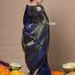 Very Much Indian Rajsi - Handloom Ari Checks Cotton Silk Saree With Golden Border - Dark Blue | Swadesiicart