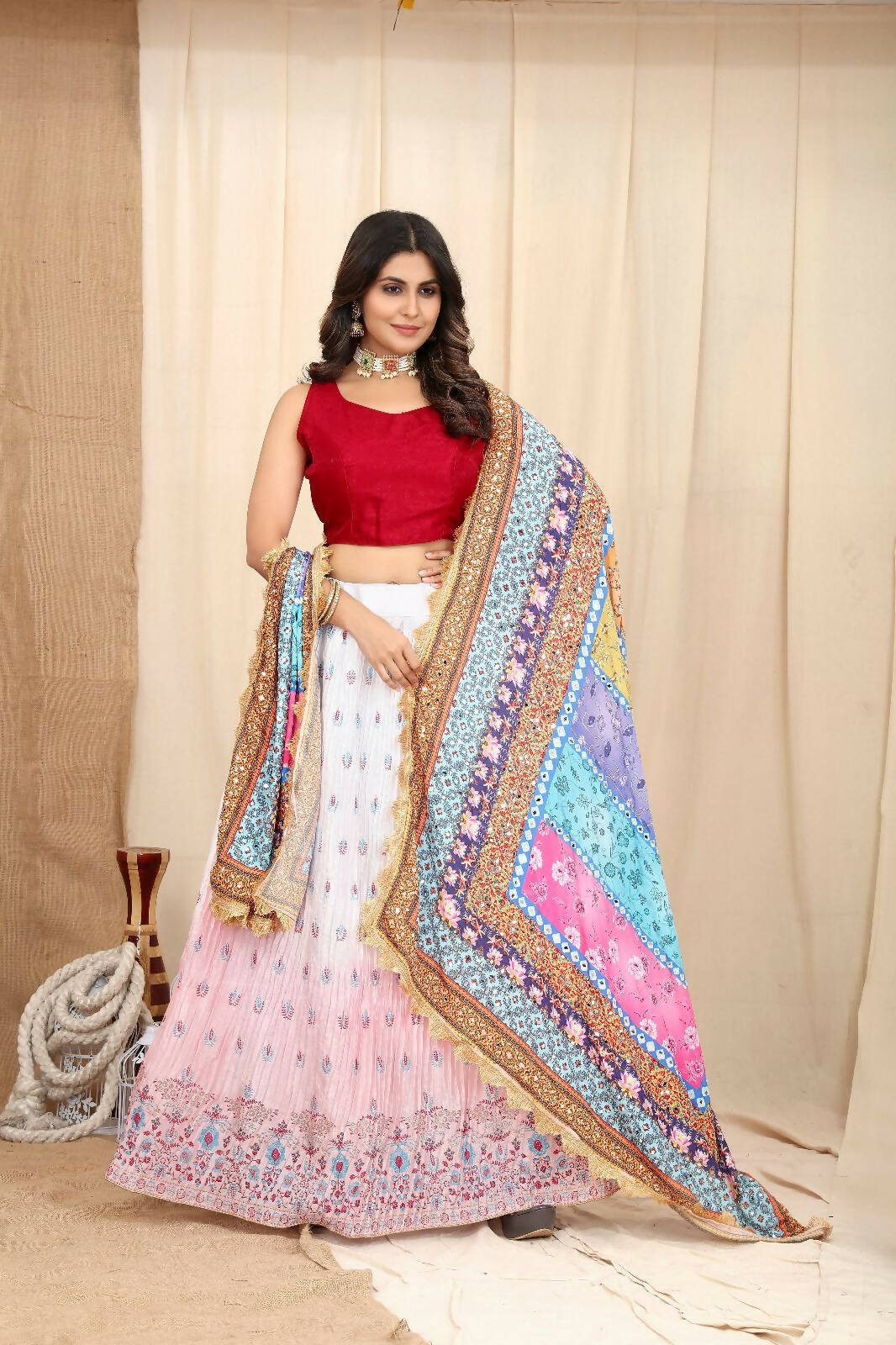 DEIANA'S Beautiful Pure Chinon Jari Silk Weaving Lehengha Choli - White | Swadesiicart