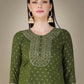Jyoti Fashion Women's Mehendi Cotton Magic Slub Embroidery & Sequence work Kurta with Trouser & Dupatta | Swadesiicart
