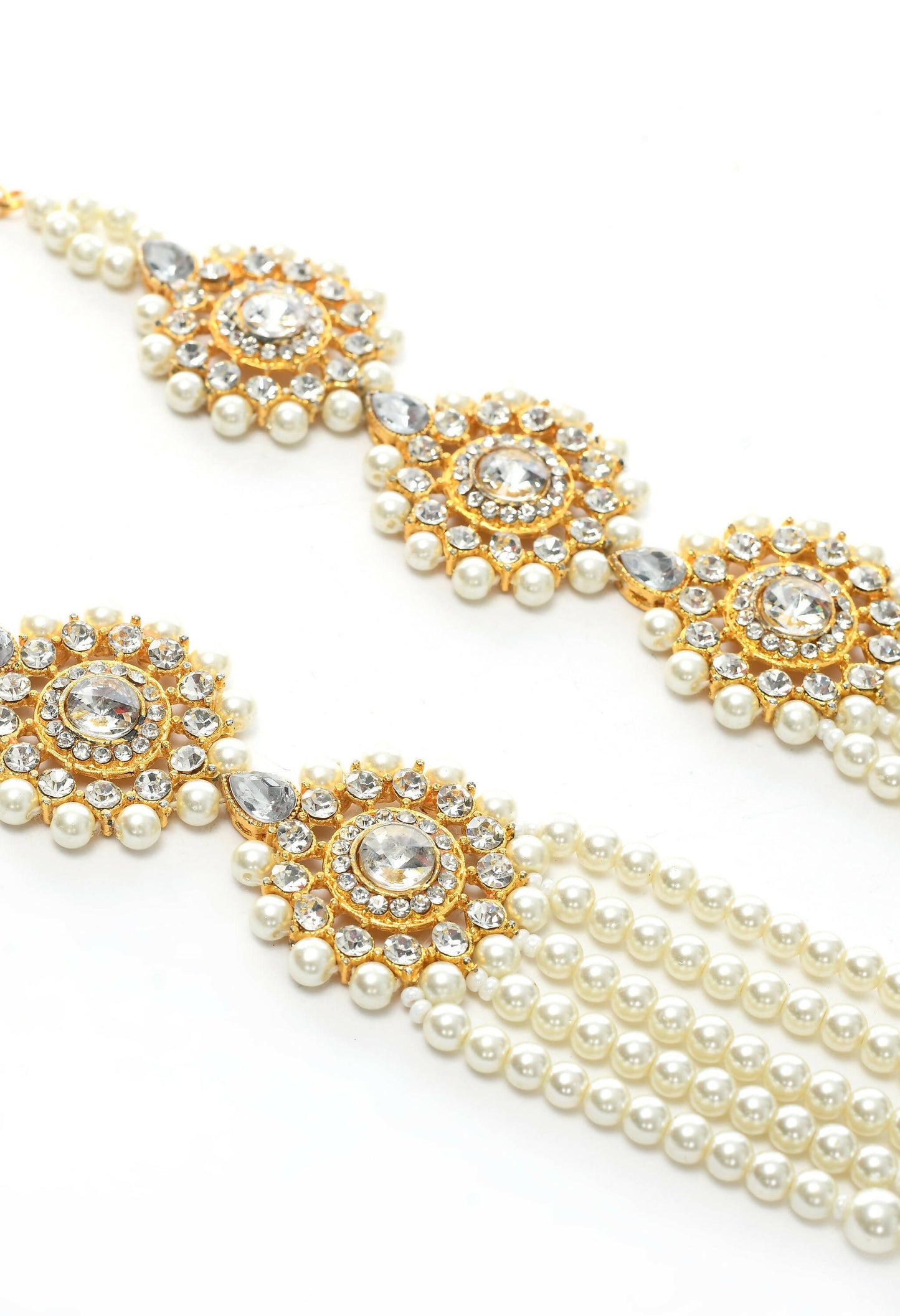 Mominos Fashion Johar Kamal Gold-Polished Rani Haar with Off white Pearls Jewellery Set - Swadesiicart