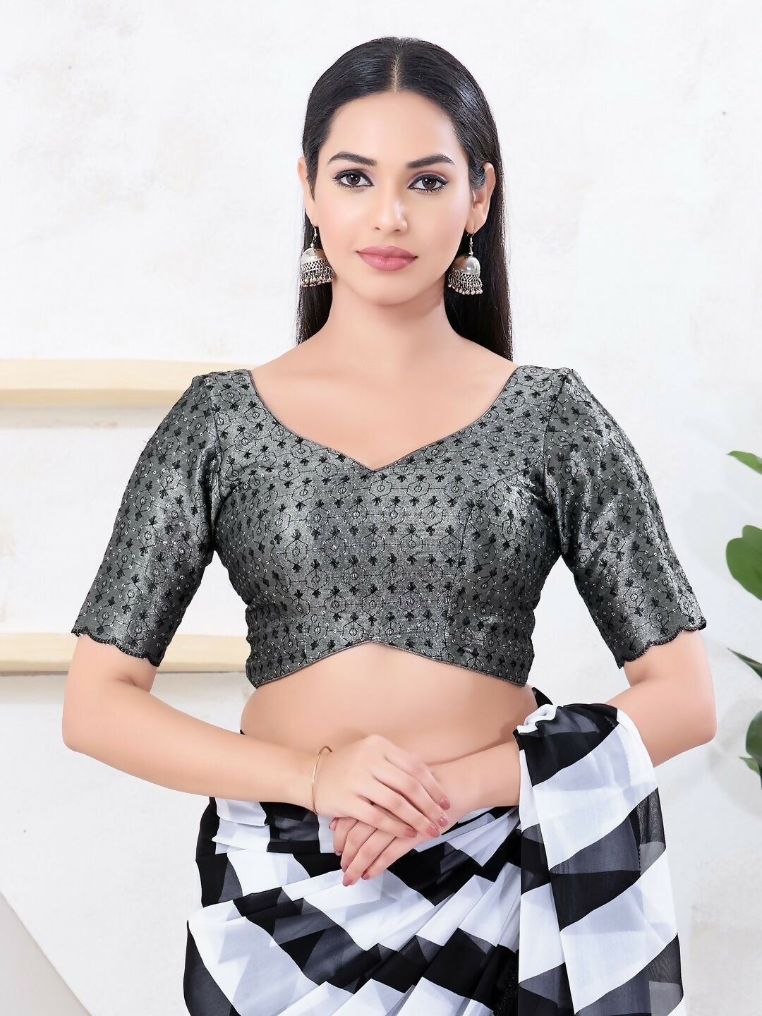 Joban Fashion Black Tissue Elbow Sleeveless Back Open Blouse - Swadesiicart