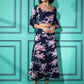 Blue Crepe Floral Printed Top with Matching Skirt - Shivani