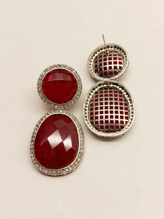 Red Smart Dangler Earrings With Rhino Stone Border| Earring For Women And Girls By House of Ree - Swadesiicart