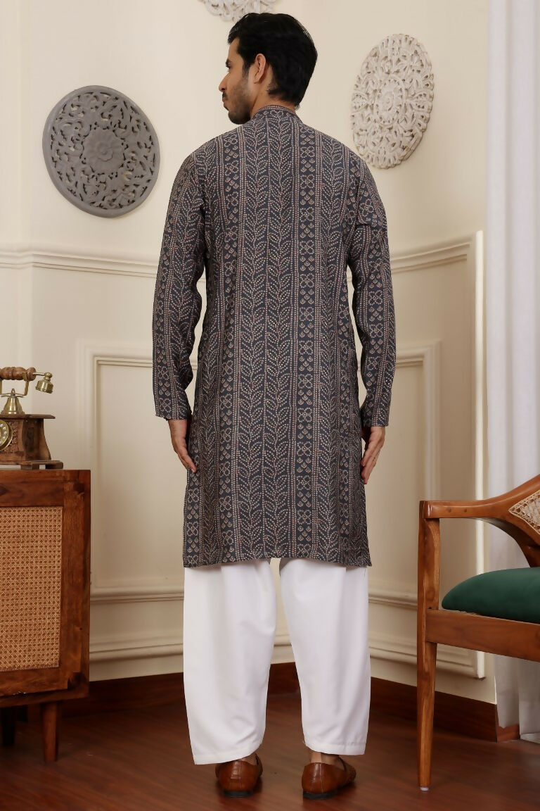 Blue Modal Silk Woven Designer Men's Rajwadi Kurta Set - Mahotsav