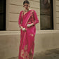 Dark Pink Weavead Thread & Zari Work, Handloom Weaving Banarasi Satin Silk Saree - Rajtex Kronicle Silk - Swadesiicart