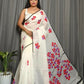 Exclusive Collection Beautiful White Red Pure Cotton Hand Print Handloom Saree With Running Blouse Piece - Swadesiicart