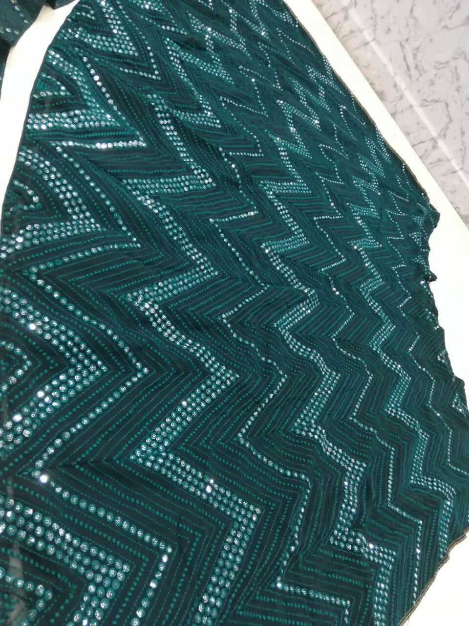 Jyoti Fashion Classy Bottle Green Georgette 3MM Sequins with Thread Embroidery Lehenga Choli with Dupatta | Swadesiicart