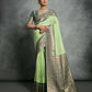 Vishnu Weaves Women's Pista Tussar Silk Zari Woven Saree with Blouse - Swadesiicart