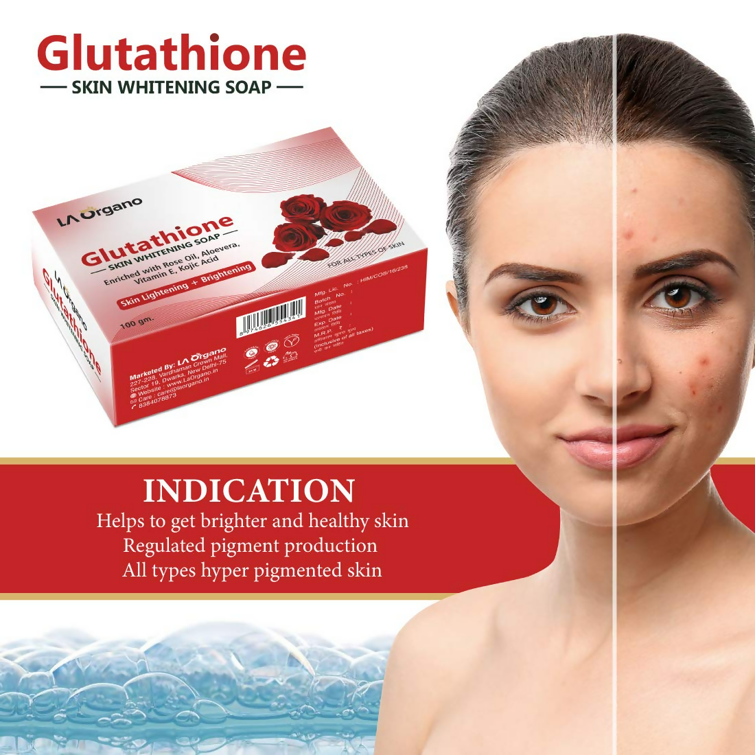LA Organo Glutathione Rose Skin Lightening & Brightening Soap | Swadesiicart