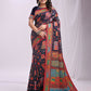 Shree Shyam Fashion Vastraloom Navy Blue Linen Cotton Saree