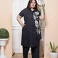 Miravan Women's Plus Size Black Pure Cotton Floral Embroidered High Low Co-Ord Set - Swadesiicart