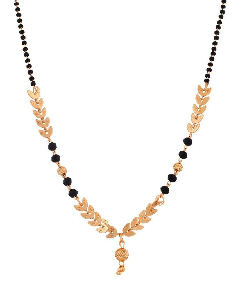 VOJ Gold-Polished Leaf Design Beaded Chain Mangalsutra - Swadesiicart