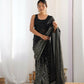 Black Georgette Designer Sequence Embroidery Work Saree - Sitare