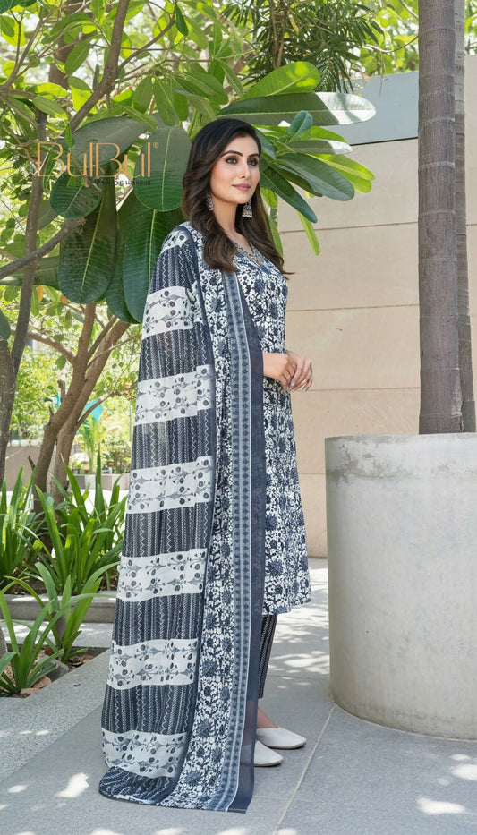 BulBul Fashionista Navy Cotton Kurta Set with Dupatta - Swadesiicart