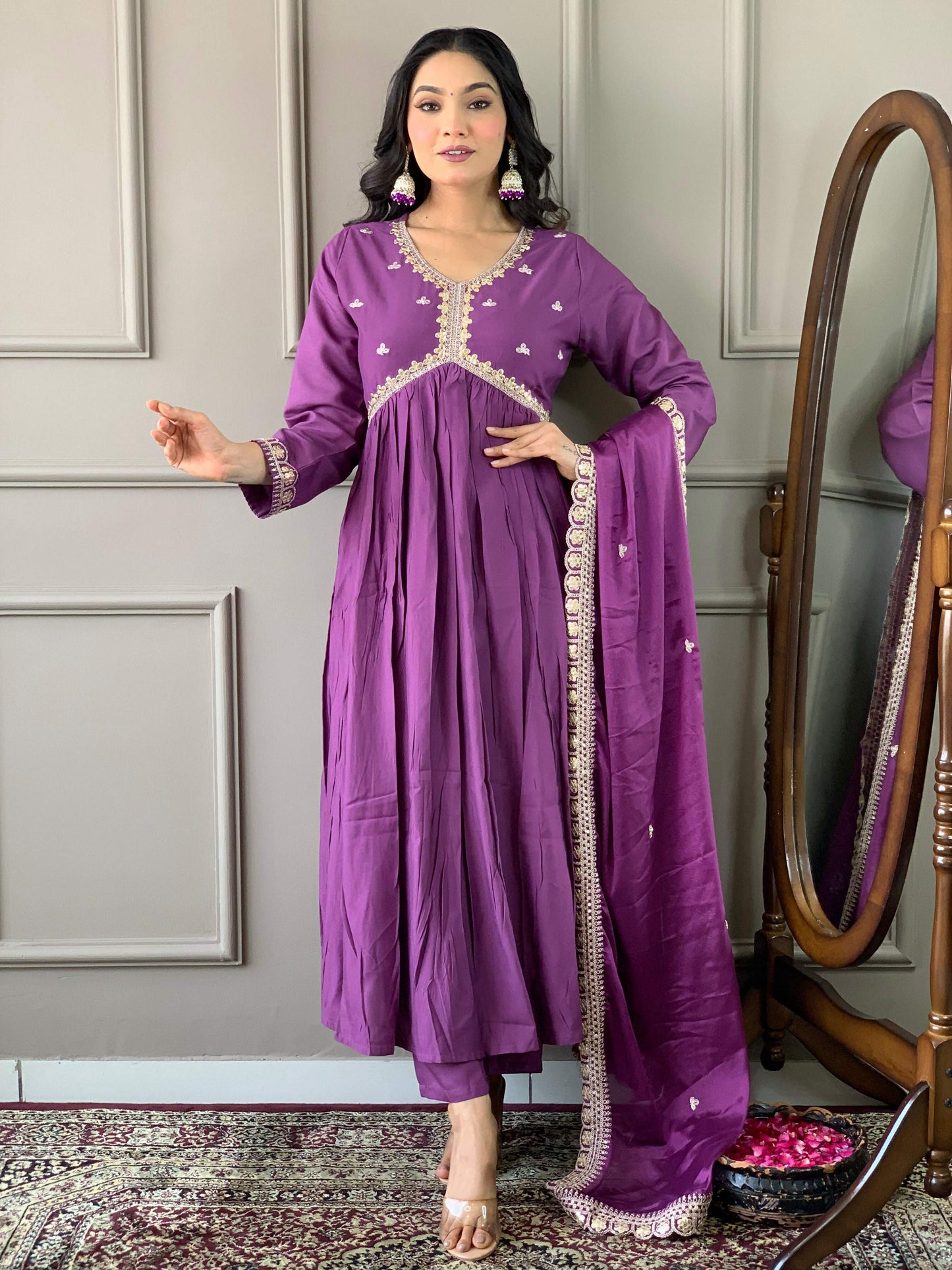 Partywear Designer BSY Viscose Purple Stitched Suit With Dupatta - Tanisha | Swadesiicart