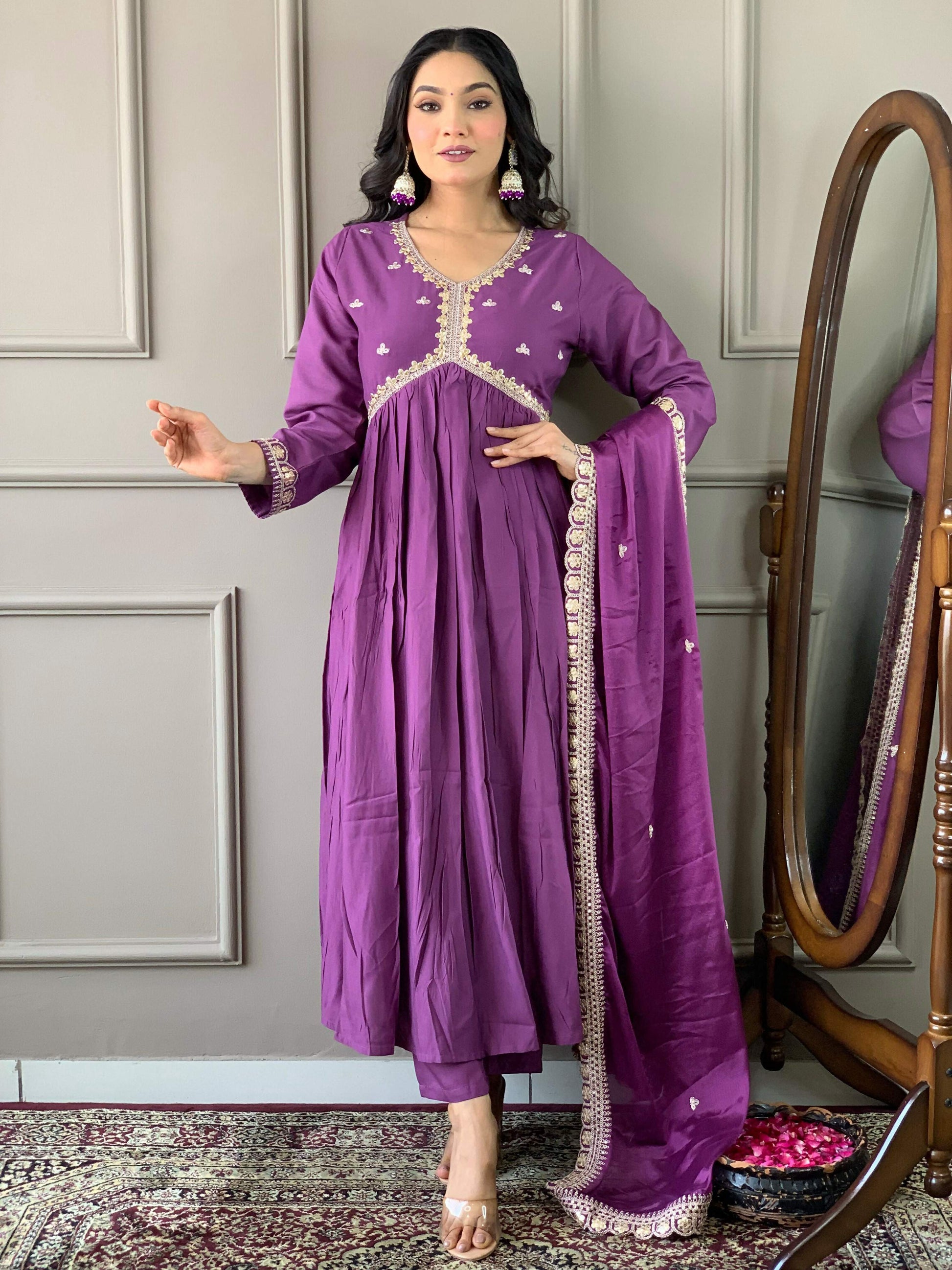 Partywear Designer BSY Viscose Purple Stitched Suit With Dupatta - Tanisha | Swadesiicart