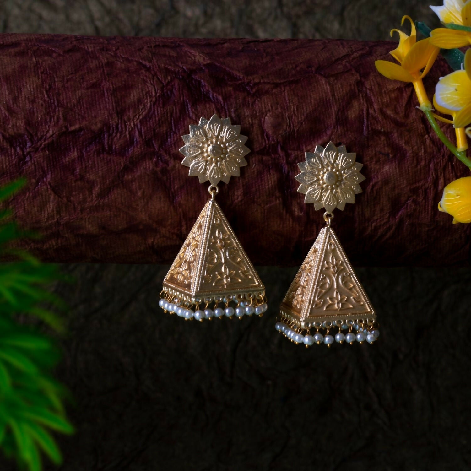Joban Fashion Women Matte Gold Brass Earrings | Swadesiicart