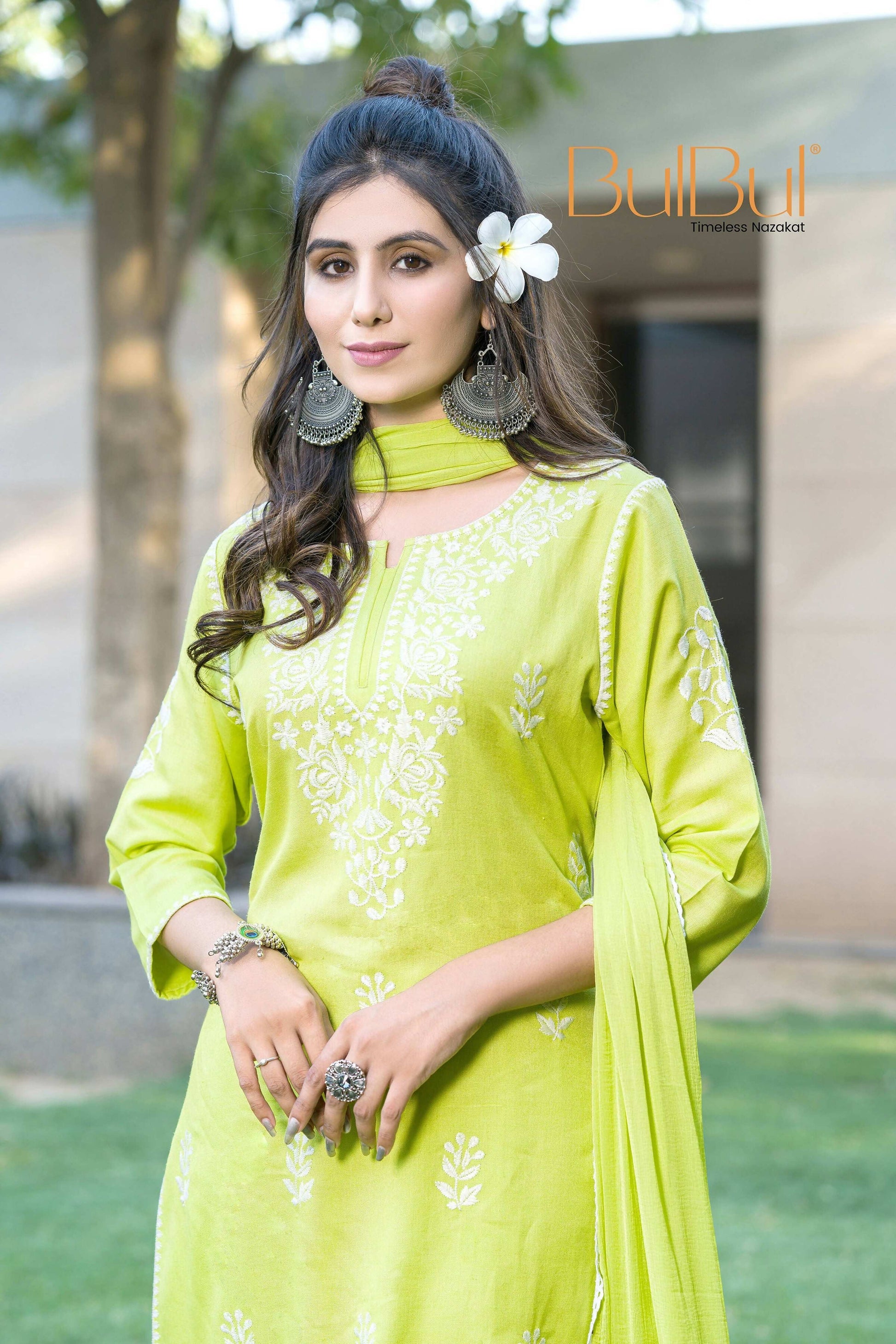 BulBul Akshyani Green Rayon Kurta Set with Dupatta - Swadesiicart