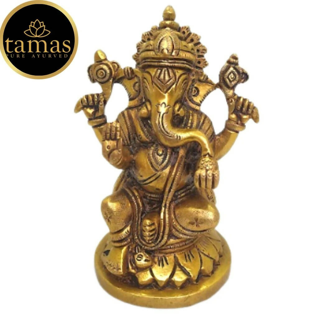 Tamas Brass Lord Ganesha Idol | Golden Finish | Home & Office Temple - Swadesiicart