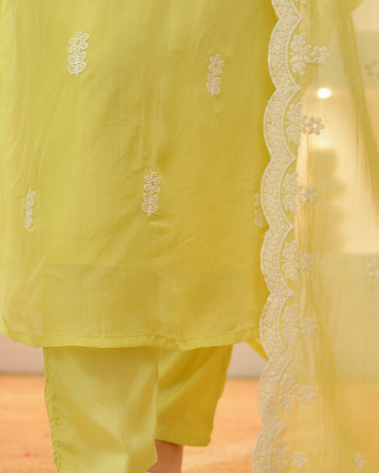 The52 Lemons Women's Beautiful Chikankari Work Chanderi Fabric Straight Kurta Pant and Dupatta Set - Swadesiicart