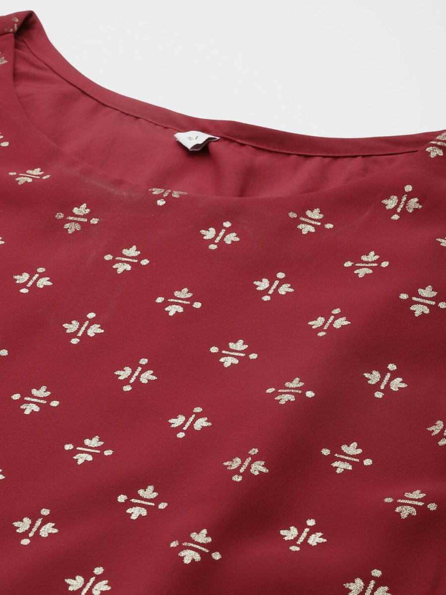 Ahalyaa Women Printed Tunic with Palazzos - Maroon Color | Swadesiicart