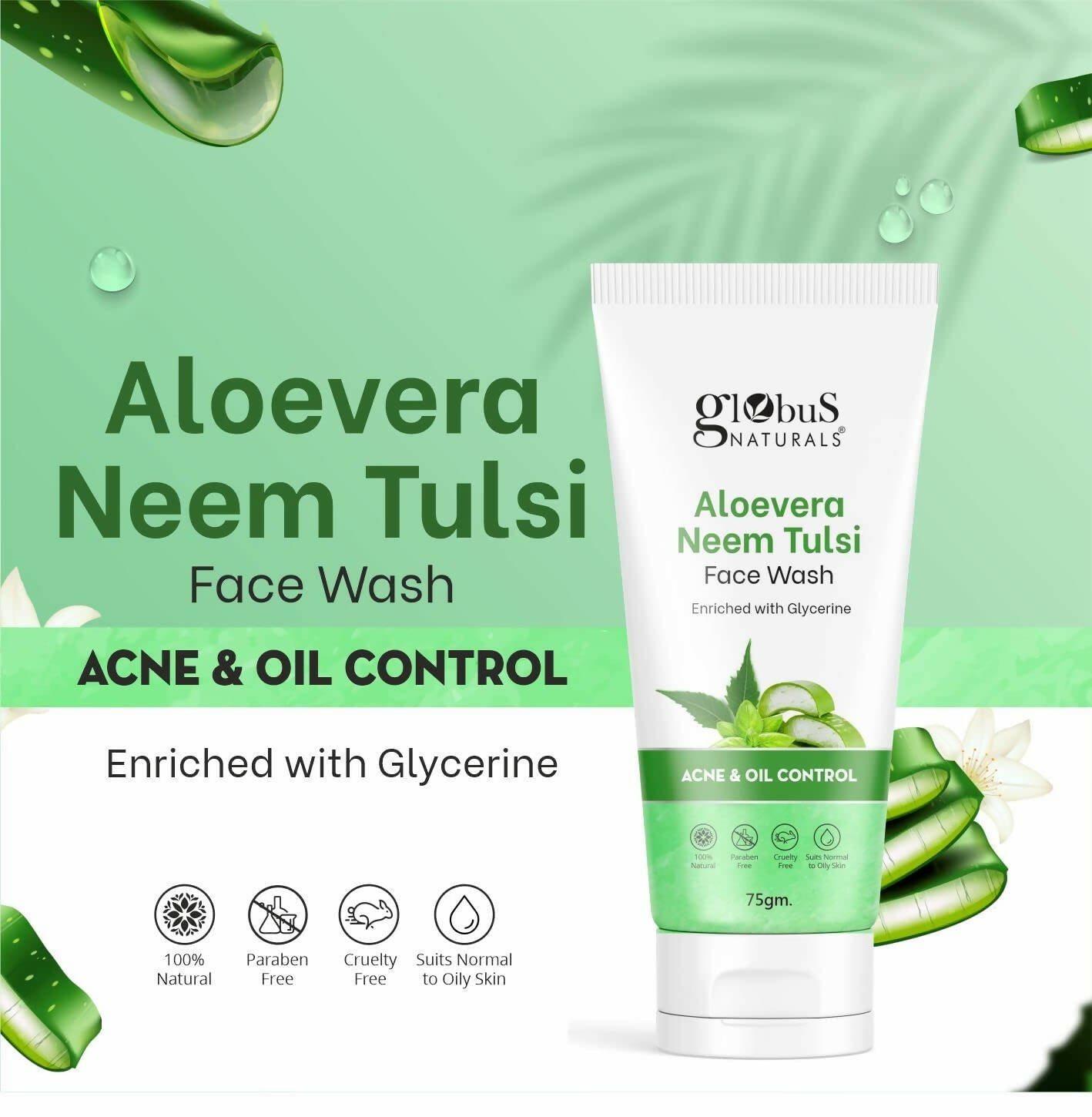 Globus Naturals Aloe Vera Neem Tulsi Face Wash - Swadesiicart