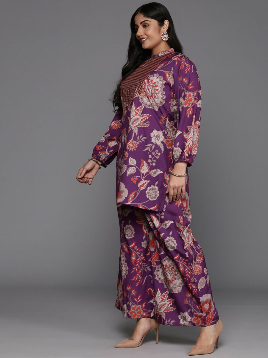 Ahalyaa Women's Traditional Wear Co-ords - Purple - Swadesiicart
