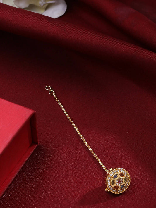NVR Women's Trending Stylish Gold-Polished Maang Tikka | Swadesiicart