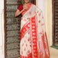 Shree Shyam Fashion White & Red Linen Cotton Saree