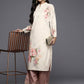 Ahalyaa Women Cream-Coloured & Pink Floral Printed Gotta Patti Floral Velvet Kurta | Swadesiicart