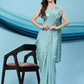 Sky Blue Silk Satin Solid Ready to wear Saree with stitched Blouse - Satiksha | Swadesiicart