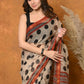 Very Much Indian Handblock Printed Cotton Saree With Natural Dyes - White | Swadesiicart