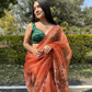 Vamsee Firozi Orange Organza Saree - Swadesiicart