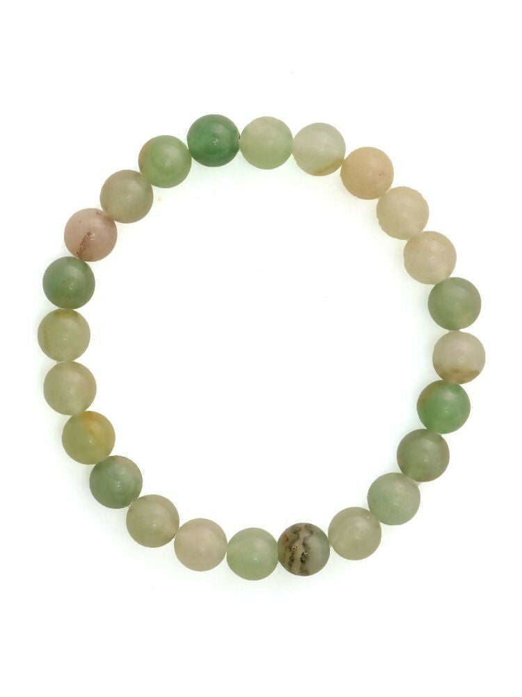 Green Avanturine Beads Elastic Bracelet - Ruby Raang | Swadesiicart