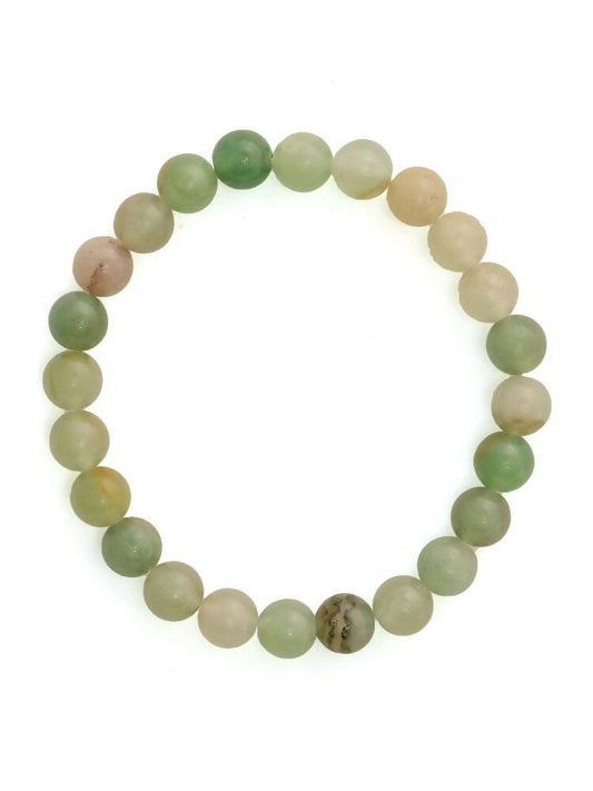 Green Avanturine Beads Elastic Bracelet - Ruby Raang | Swadesiicart