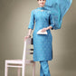 Jyoti Fashion Women's Sky Blue Cotton Blend Embroidery & Sequence work Kurta with Trouser & Dupatta | Swadesiicart