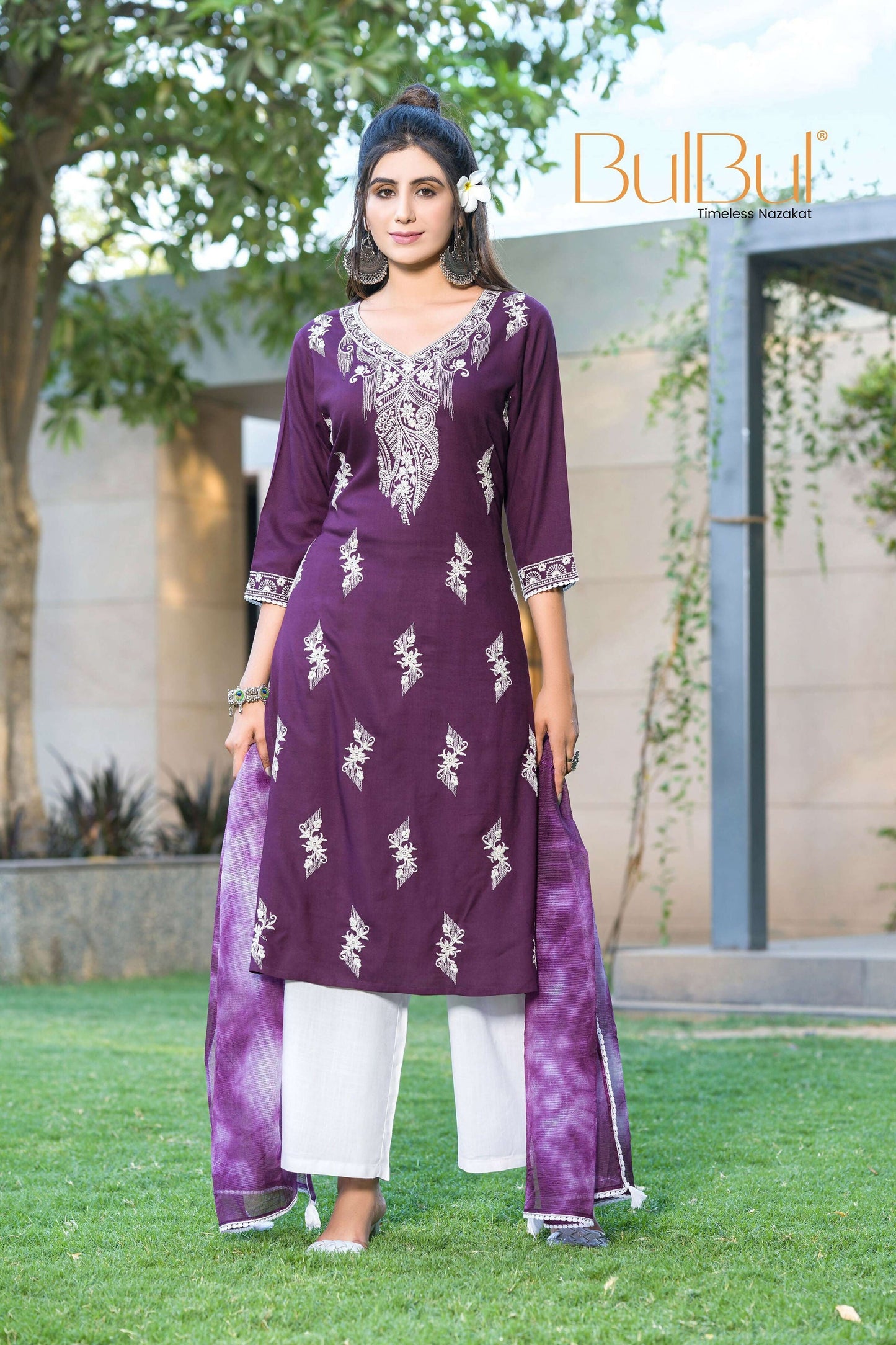 BulBul Pooja Rayon Purple Kurta Set with Dupatta - Swadesiicart