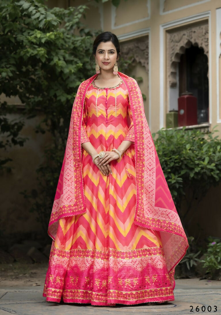 Wedding Designer Multi Soft Dola Silk Anarkali suit with Dupatta - Samanta - Swadesiicart