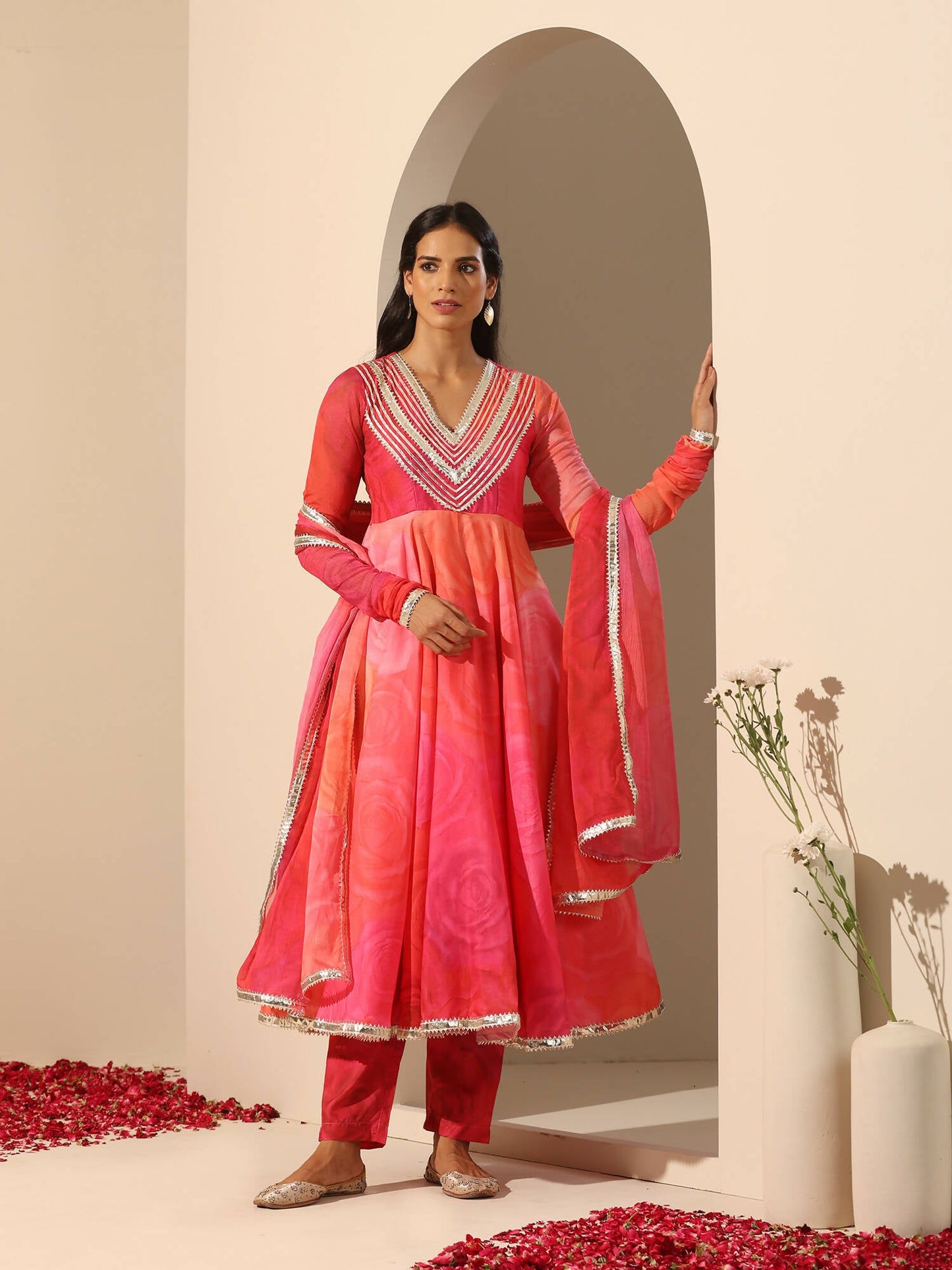 Pomcha Jaipur Pink Gul Bahaar Anarkali Set | Swadesiicart