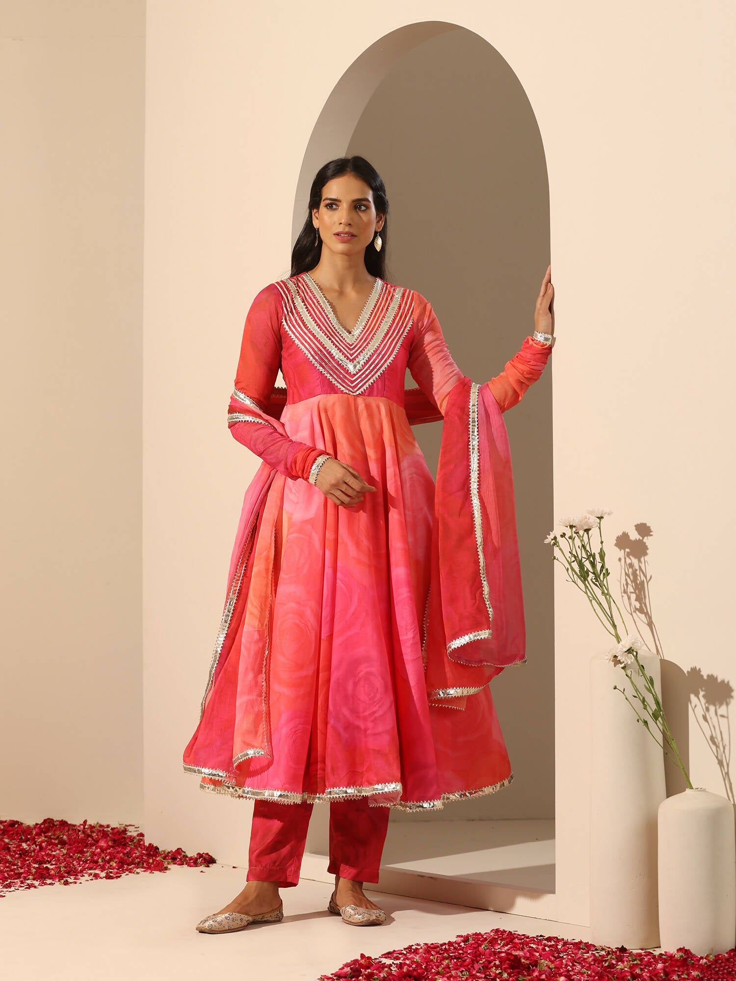 Pomcha Jaipur Pink Gul Bahaar Anarkali Set | Swadesiicart