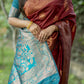Vishnu Weaves Women's Maroon Banarasi Silk Saree with Blouse - Swadesiicart
