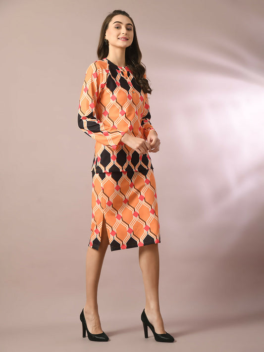 Myshka Women's Multi Printed Round Neck Party Top With Skirt Co-ord set - Swadesiicart