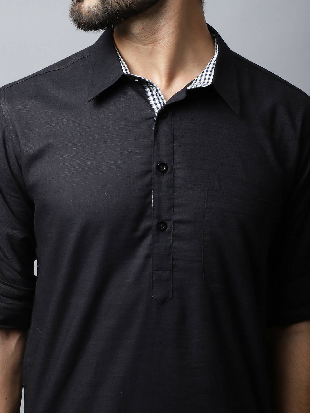 Even Apparels Black Color Linen Solid Men's Kurta With Shirt Collar (LN761) | Swadesiicart