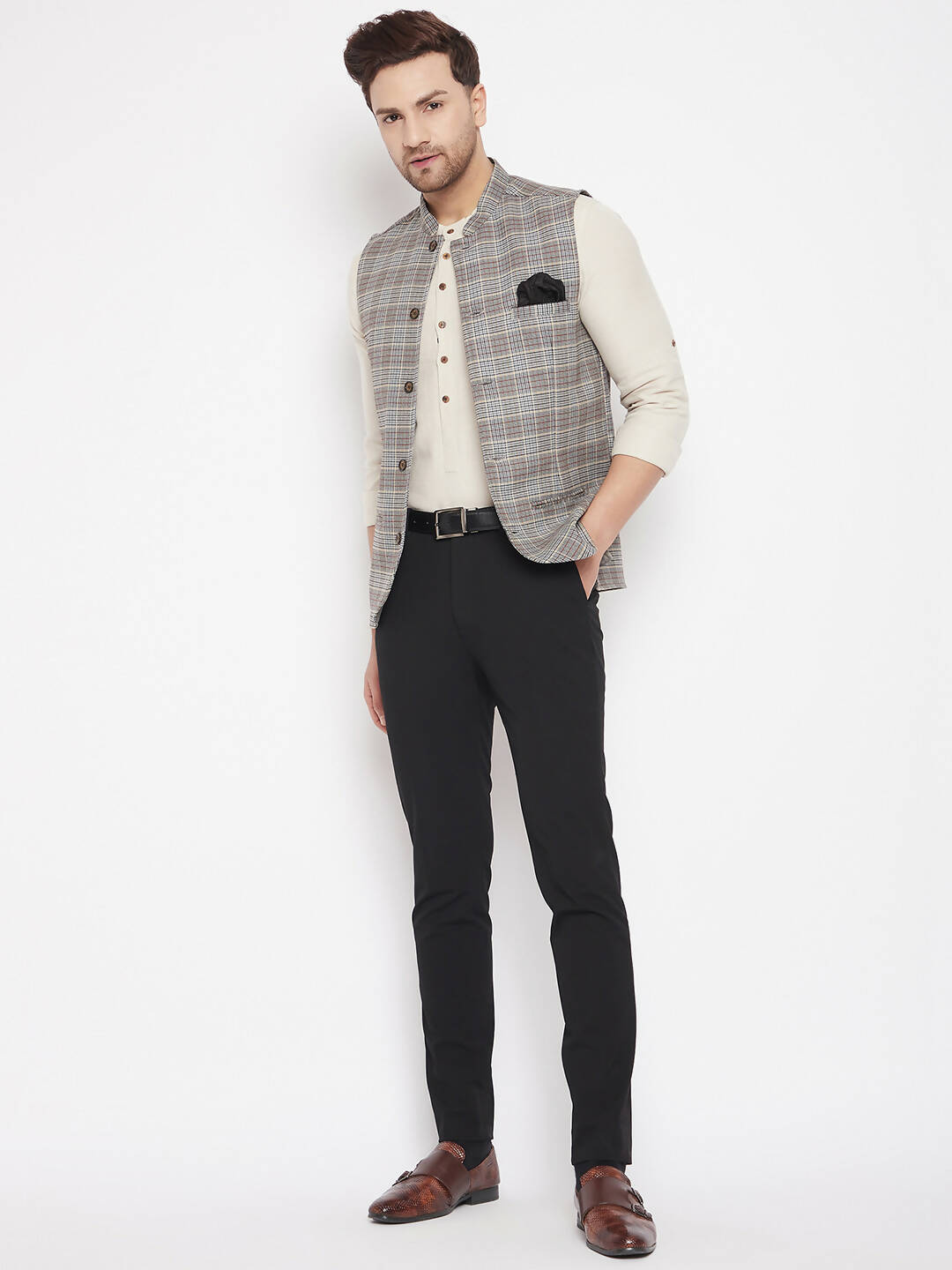 Even Apparels Brown Merino Men Woven Nehru Jacket PW729 | Swadesiicart