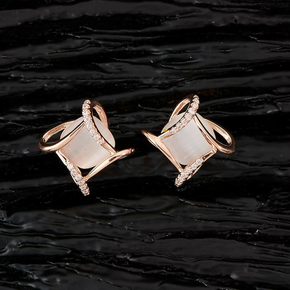 Joban Fashion Women Brass Golden White Ad Earrings - Swadesiicart