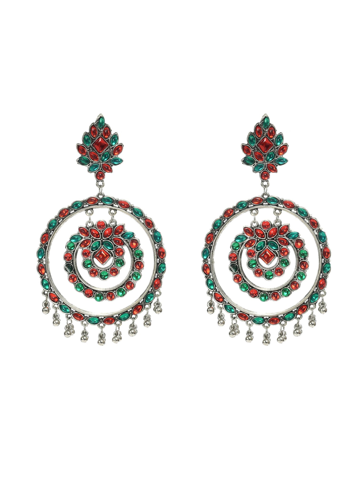 Mominos Fashion Johar Kamal Women's Red & Green Kundan Circles Earrings - Mominos Fashion