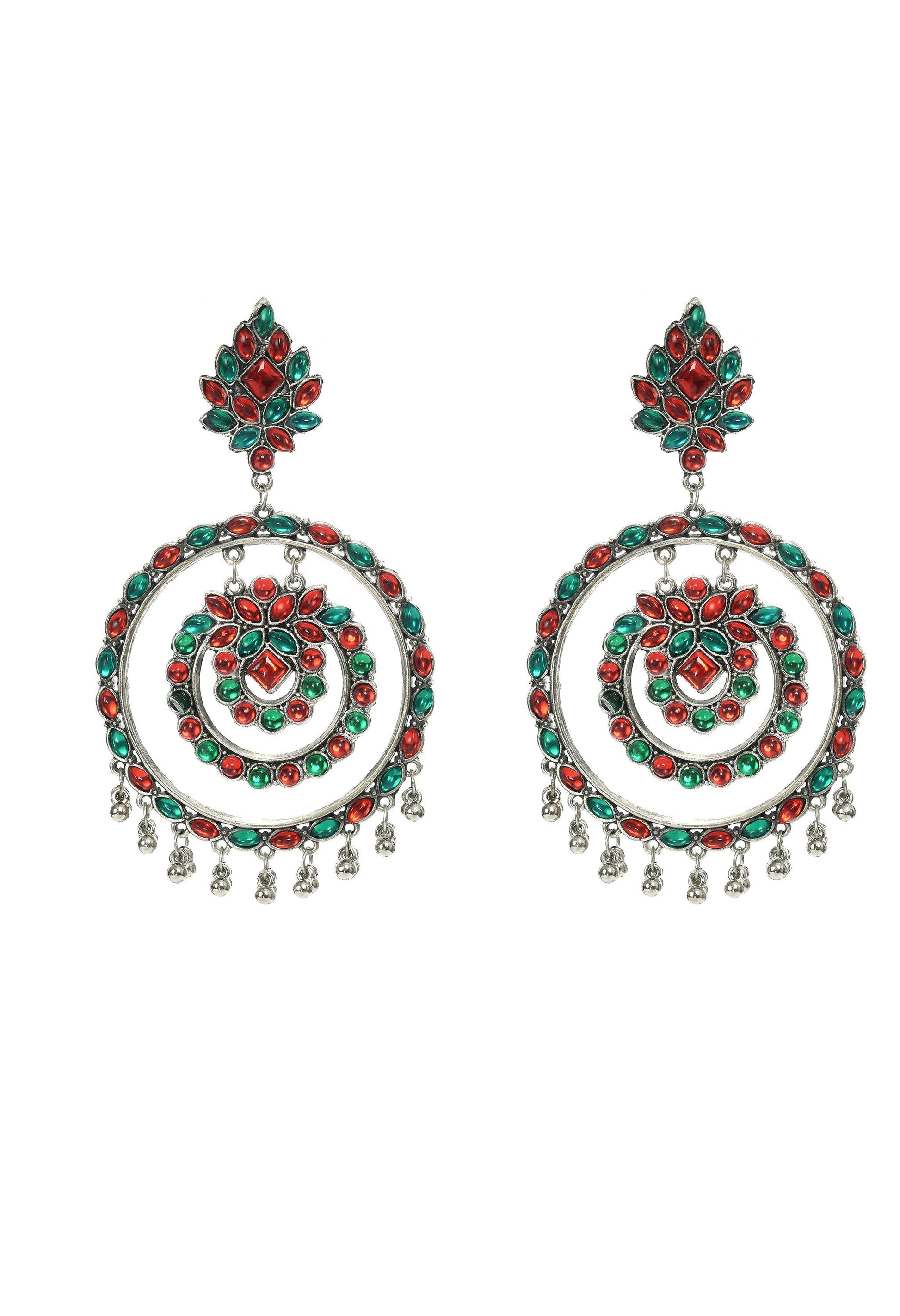 Mominos Fashion Johar Kamal Women's Red & Green Kundan Circles Earrings - Mominos Fashion