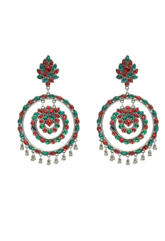 Mominos Fashion Johar Kamal Women's Red & Green Kundan Circles Earrings - Mominos Fashion